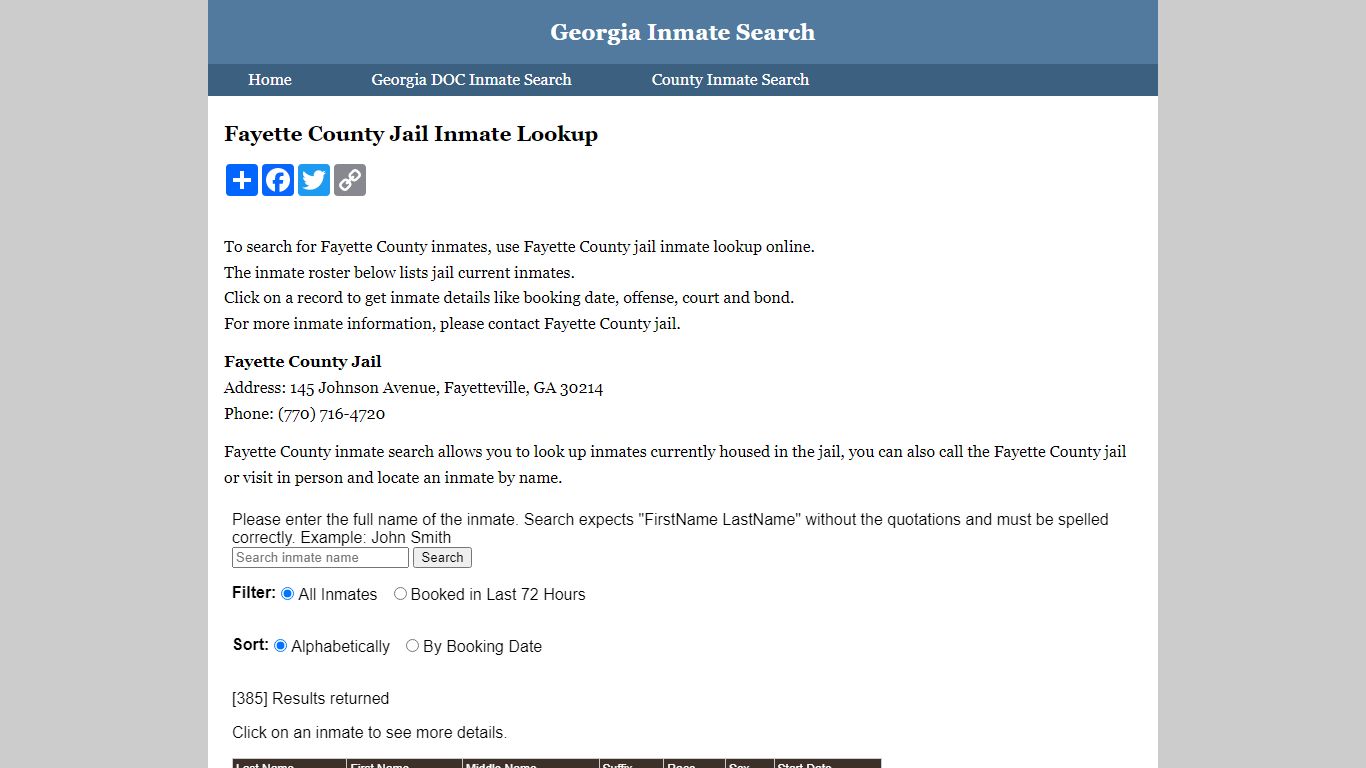 Fayette County Jail Inmate Lookup